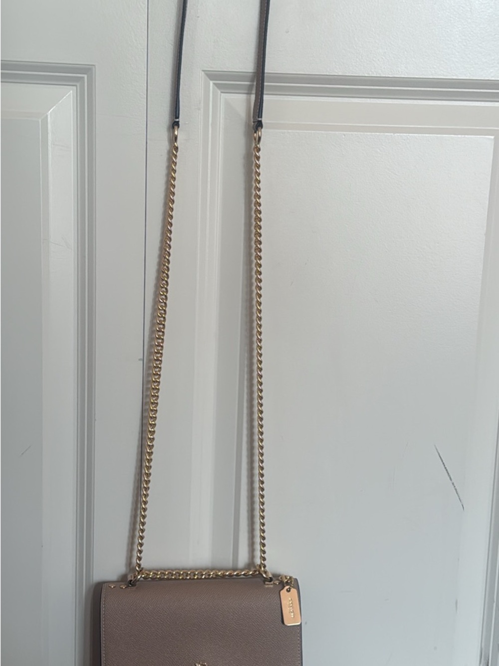 Coach Taupe Pebbled Leather Crossbody with Gold Chain Strap